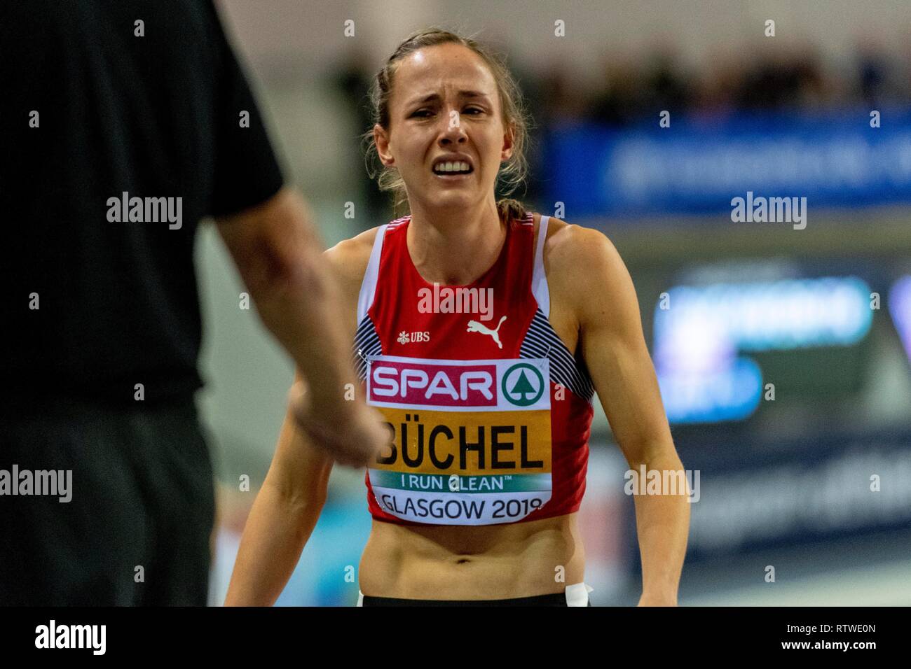 Glasgow, Scotland, UK. 2nd March, 2019. BÜCHEL Selina SUI competing in the 800m Women Semi-Finals event during day TWO of the European Athletics Indoor Championships 2019 at Emirates Arena  in Glasgow, Scotland, United Kingdom. 2.03.2019 Credit: Cronos/Alamy Live News Stock Photo