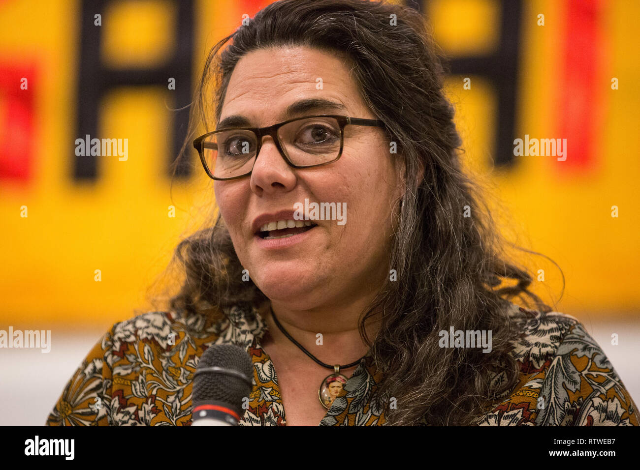 London, UK. 2nd March, 2019. Gertru Vargas of Izquierda Unida Andalucia addresses the ¡No Pasaran! Confronting the Rise of the Far-Right conference at Bloomsbury Central. Credit: Mark Kerrison/Alamy Live News Stock Photo
