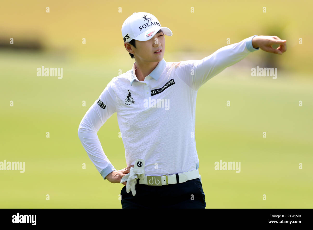 Singapore. 3rd Mar, 2019. Sung Hyun Park of South Korea gestures on the 5th  hole during the final round of the Women's World Championship at the  Tanjong Course, Sentosa Golf Club. Credit: