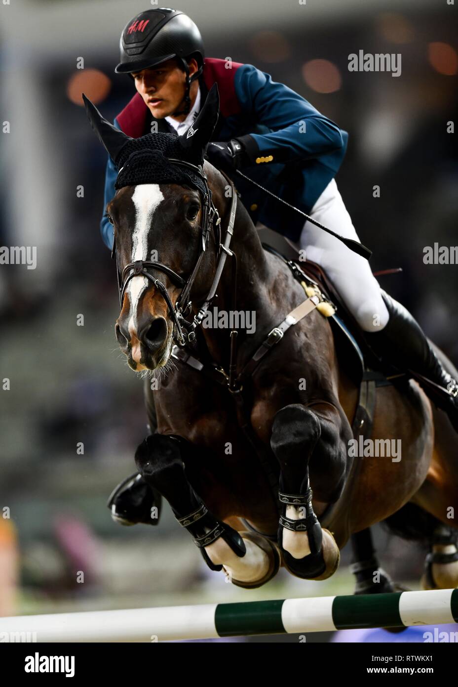 Doha, Qatar. 2nd Mar, 2019. Nicola Philippaerts of Belgium and his horse " H&M Chilli Willi" competes in the CSI5 1.60 meters competition during the  Longines Global Champions Tour of Doha 2019 at