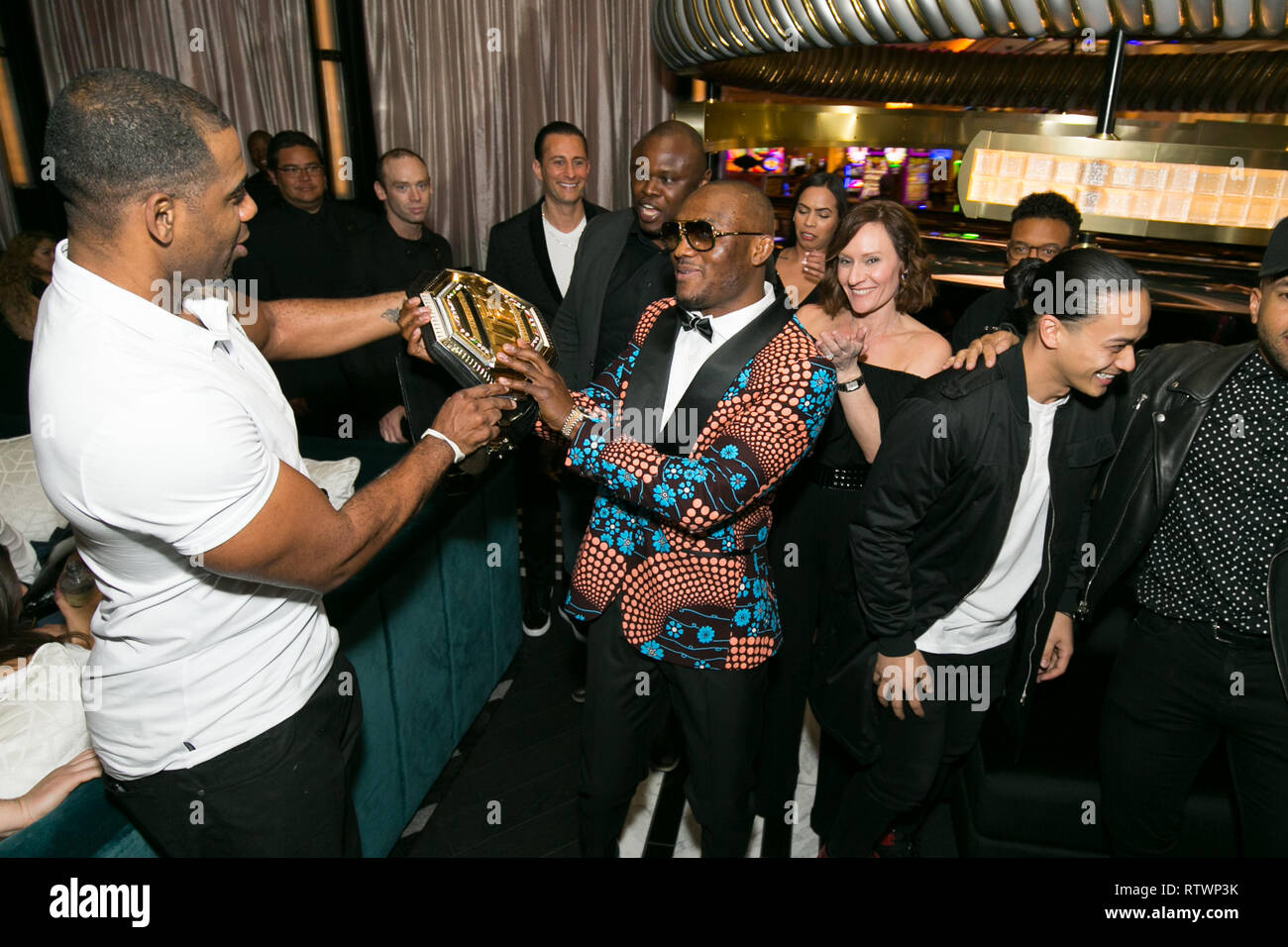Las Vegas, NV, USA. 2nd Mar, 2019. ***HOUSE COVERAGE*** Kamaru Usman after  fight victory party at Electra Cocktail Club at Palazzo Las Vegas at The  Venetian Las Vegas in Las vegas, NV