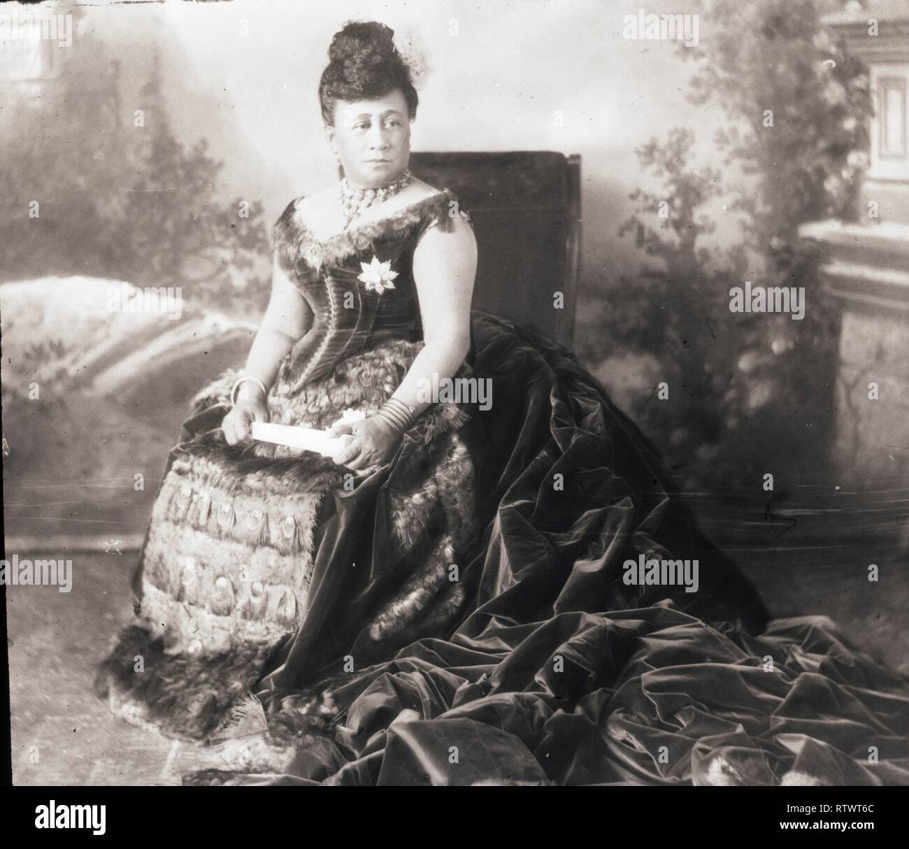 Portrait of Hawaiian Queen Kapi'olani, consort of Kalakaua,Attending