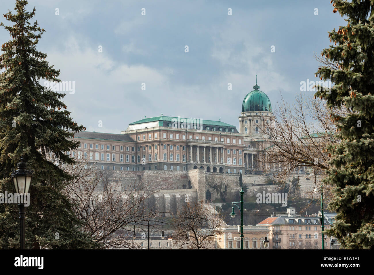 Stormy sky over Buda Castle in Budapest, Hungary. Stock Photo