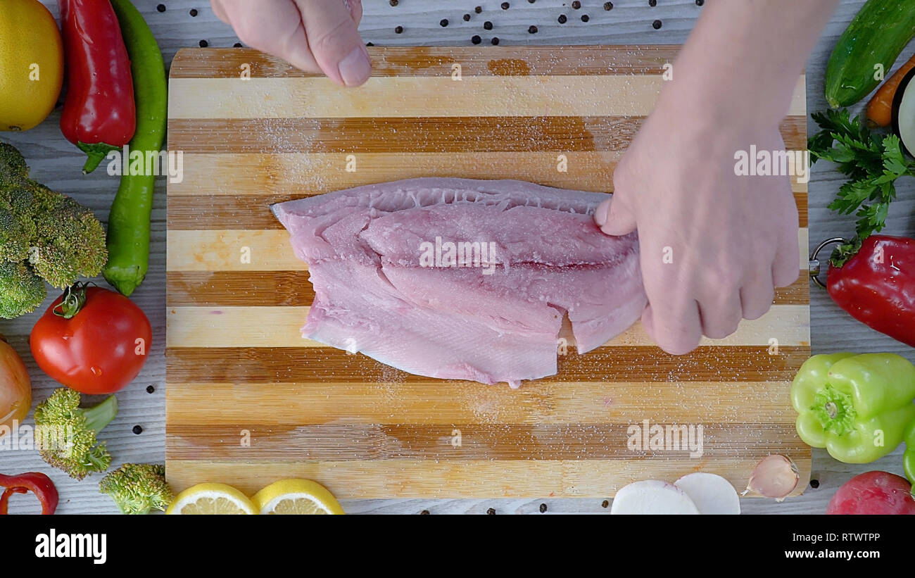 Bonito fish on the cutting board Stock Photo