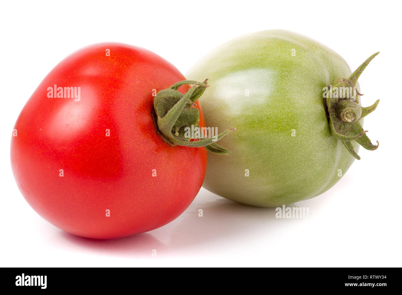 red and green tomatoes isolated on white background Stock Photo - Alamy