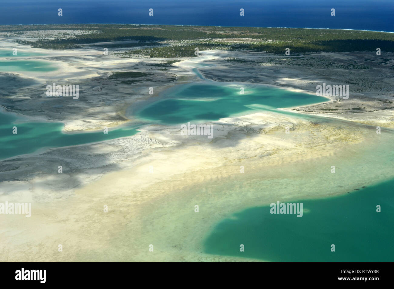 Aerial view of hypersaline lakes in Christmas Island (Kiritimati), Kiribati Stock Photo
