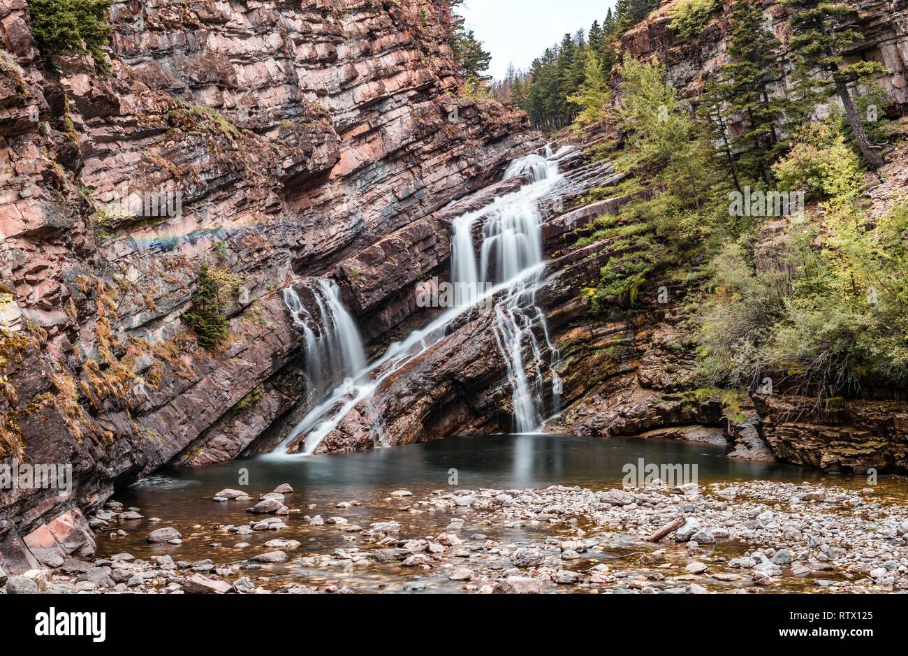 Cameron Falls, Waterfall, Waterton Lakes National Park, Alberta, Canada Stock Photo