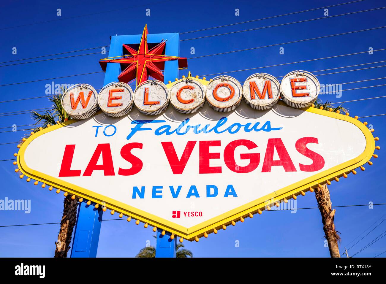 Welcome to Fabulous Las Vegas, front of the Las Vegas Welcome sign, Las Vegas Strip, Las Vegas, Nevada, USA Stock Photo