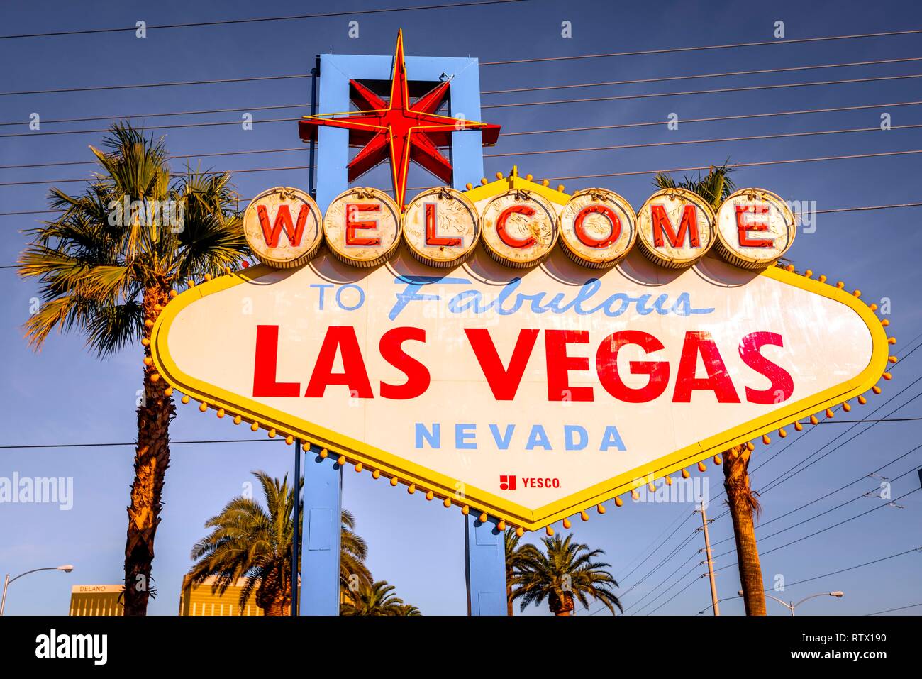 Welcome to Fabulous Las Vegas, front of the Las Vegas Welcome sign, Las Vegas Strip, Las Vegas, Nevada, USA Stock Photo
