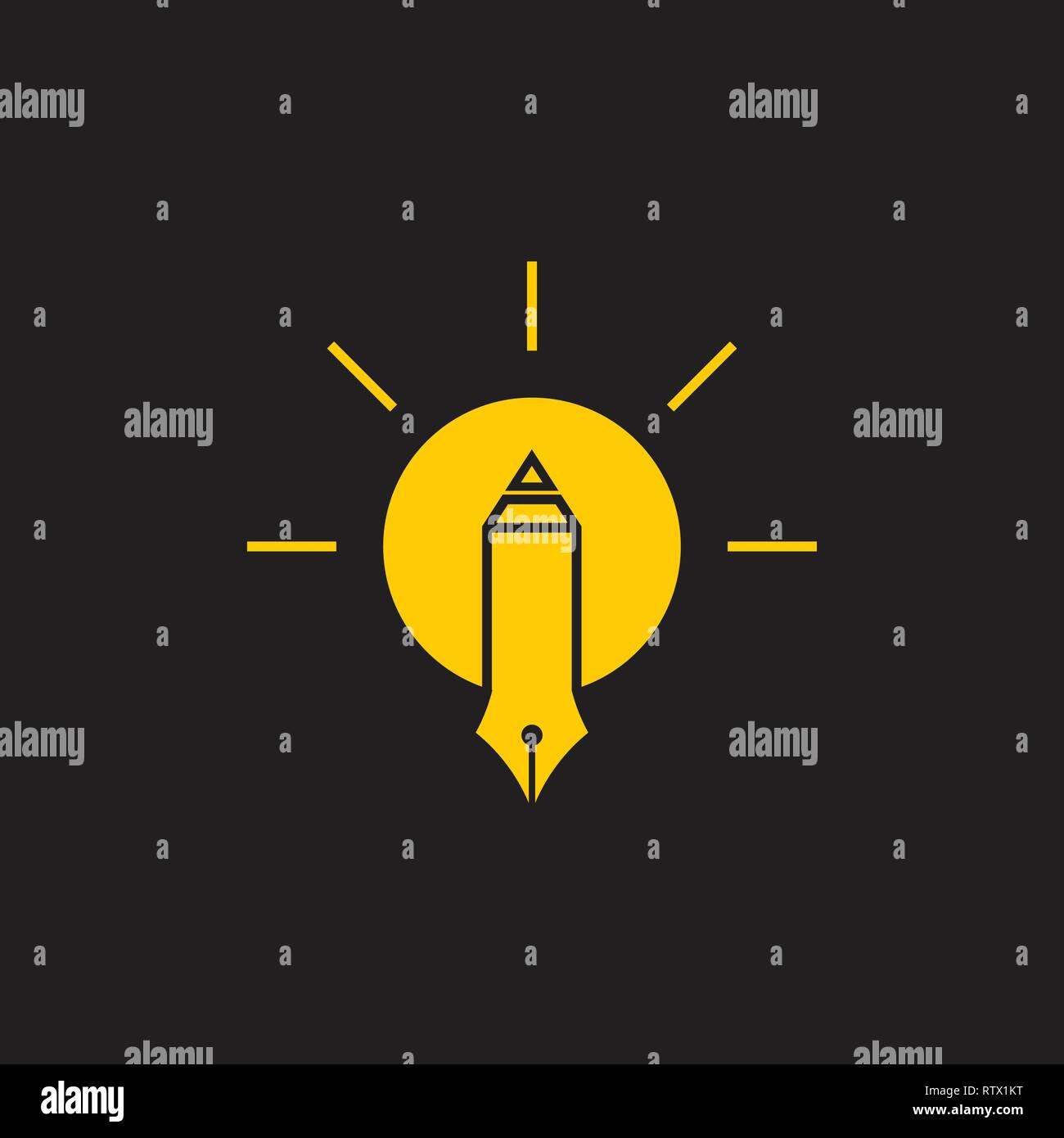 pencil pen tool shine idea light bulb logo vector Stock Vector