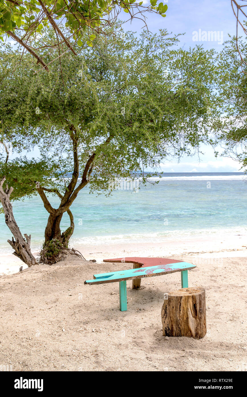 Tropical trees on the coast of Gili Trawangan in Indonesia. Stock Photo