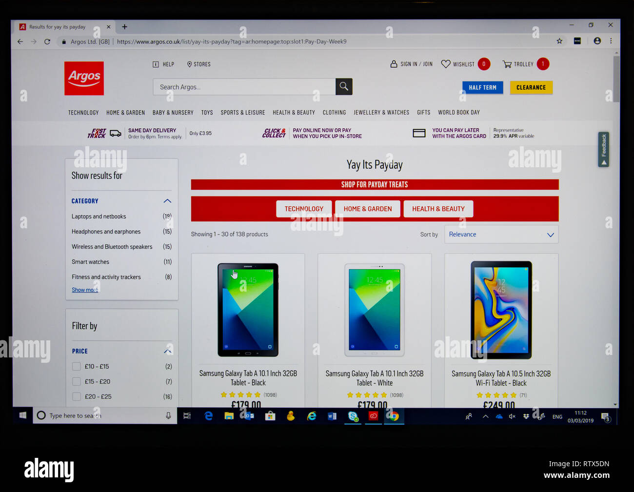 Argos online shop showing tablet 