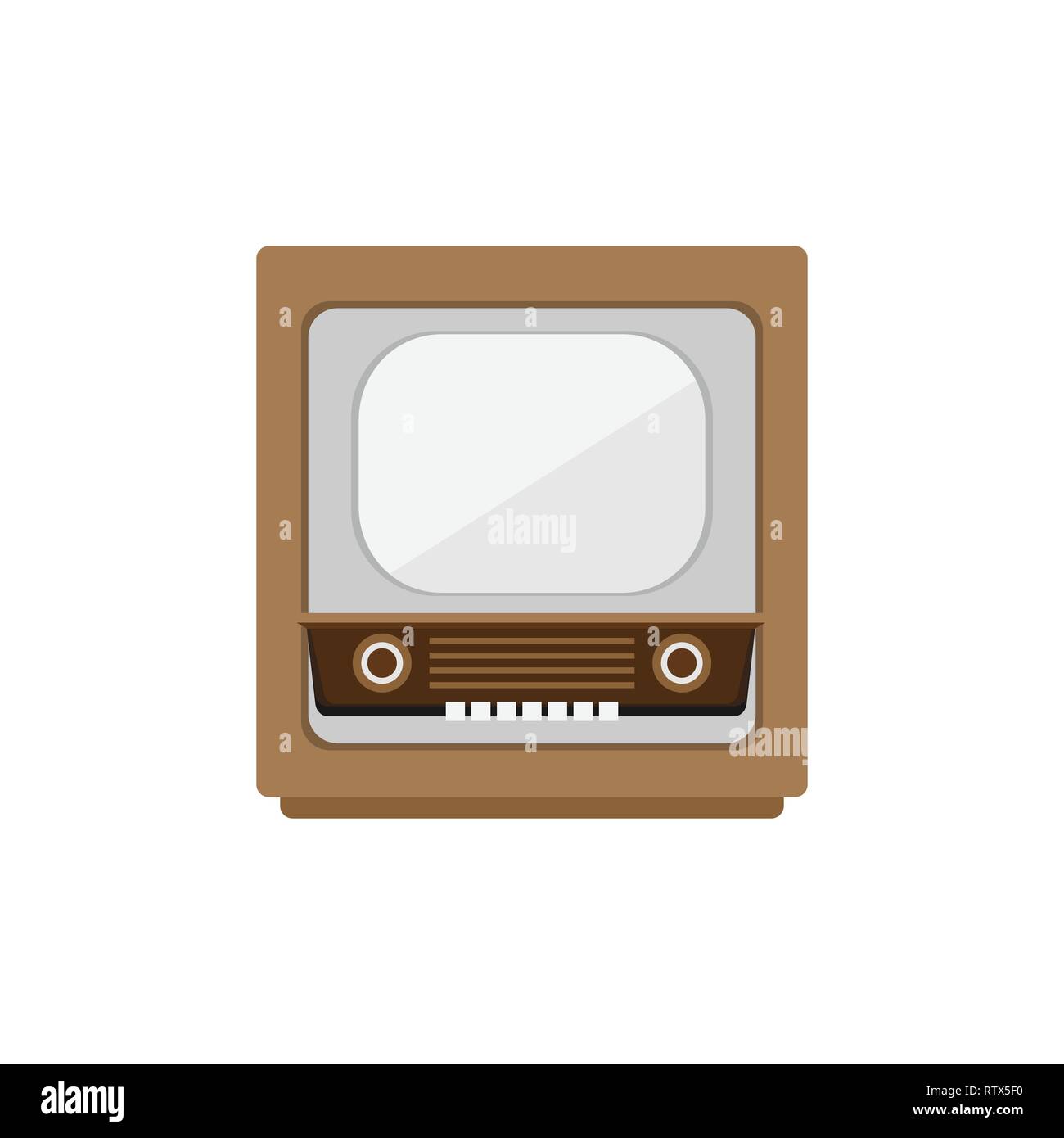 Retro old vintage television flat design isolated on white background. Stock Vector