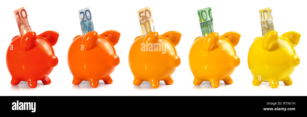 Piggy Bank Panorama on white Background Stock Photo - Alamy