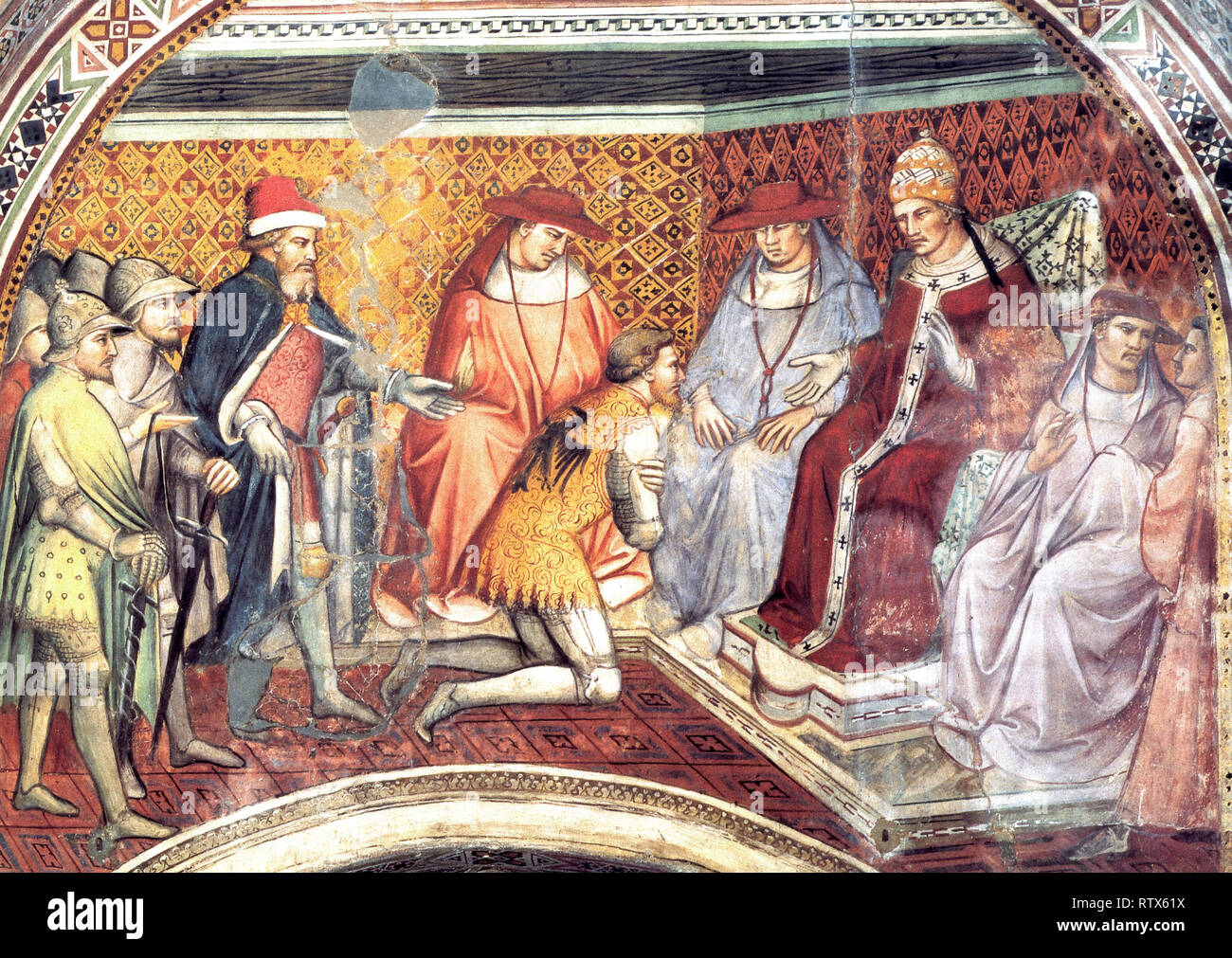 Pope Alexander III and submission of Frederick I Barbarossa by  Spinello Aretino  - Fresco in Siena Pubblic Palace Stock Photo