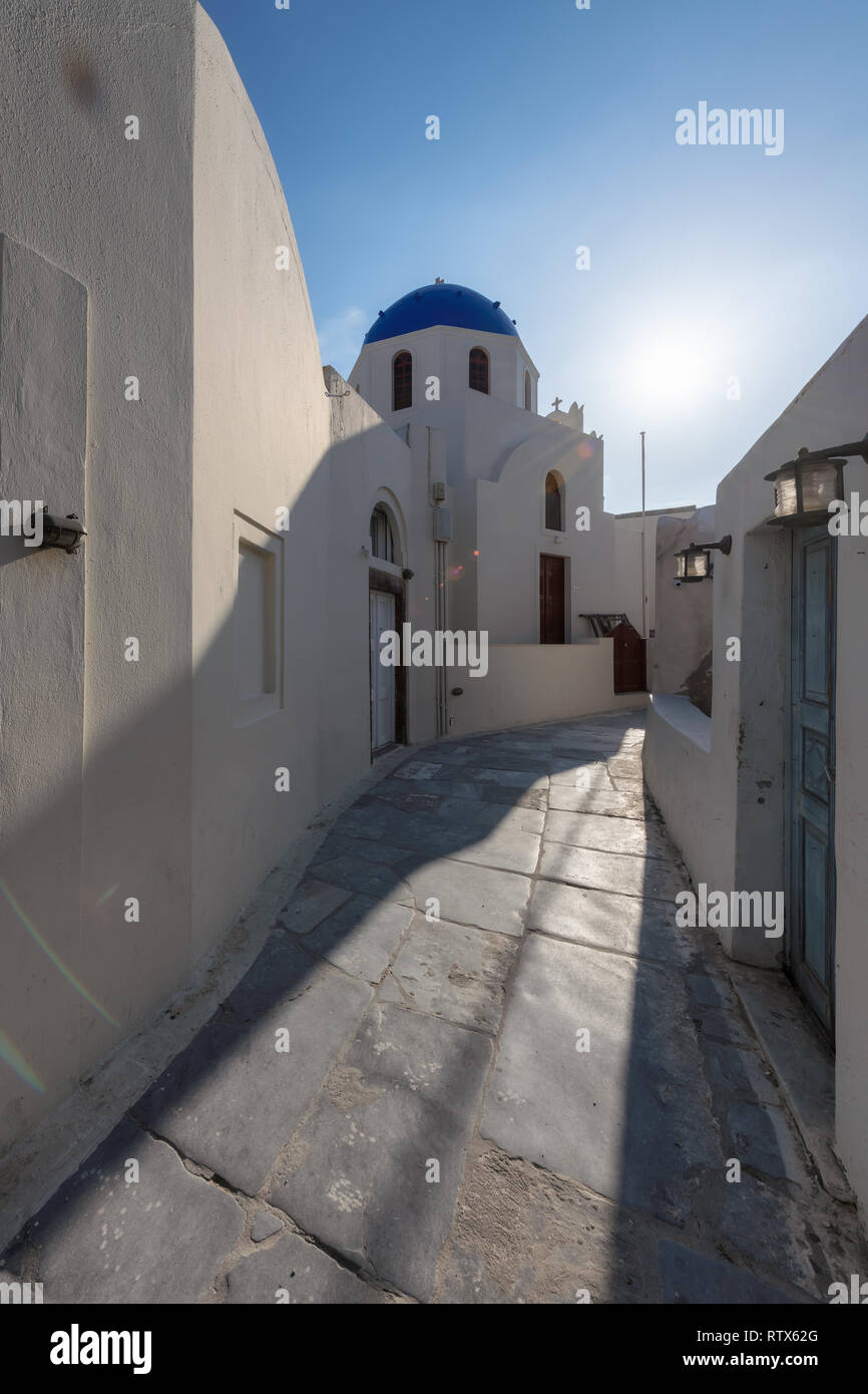 Old Greek street in Santorini island Stock Photo