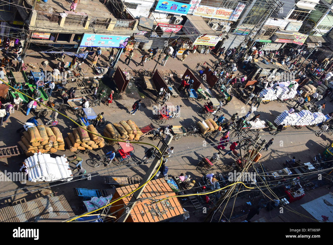 Rooftop view of Khari Baoli, Bustling Indian Wholesale Spice Market