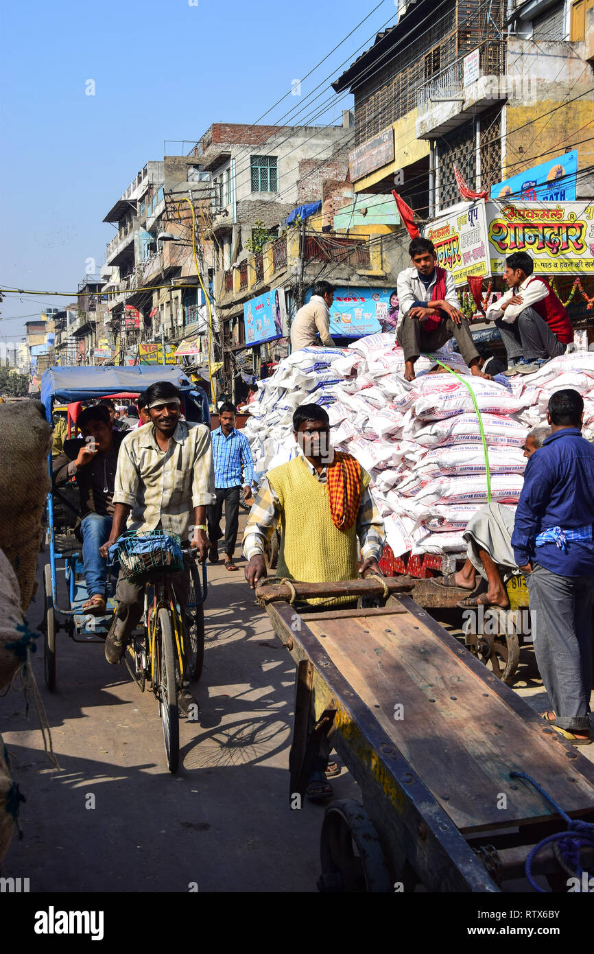 Khari Baoli,  Bustling Indian Wholesale Spice Market, Old Delhi, India Stock Photo