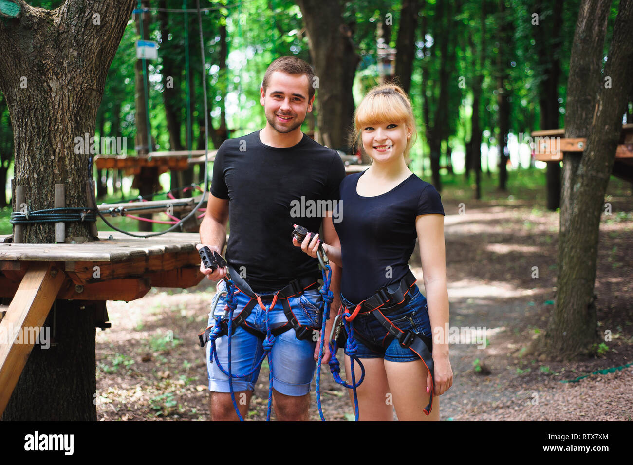 adventure climbing high wire park hiking in the rope park two young