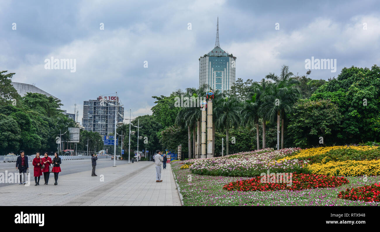 Nanning, China - Nov 1, 2015. Cityscape of Nanning, China. Nanning is a large, modern city and a transport gateway for travellers to and from Vietnam. Stock Photo