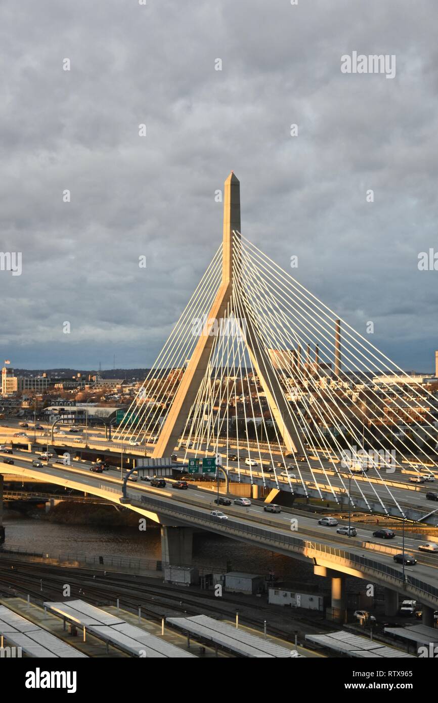 The iconic Leonard P. Zakim Biunker Hill Memorial bridge suspension