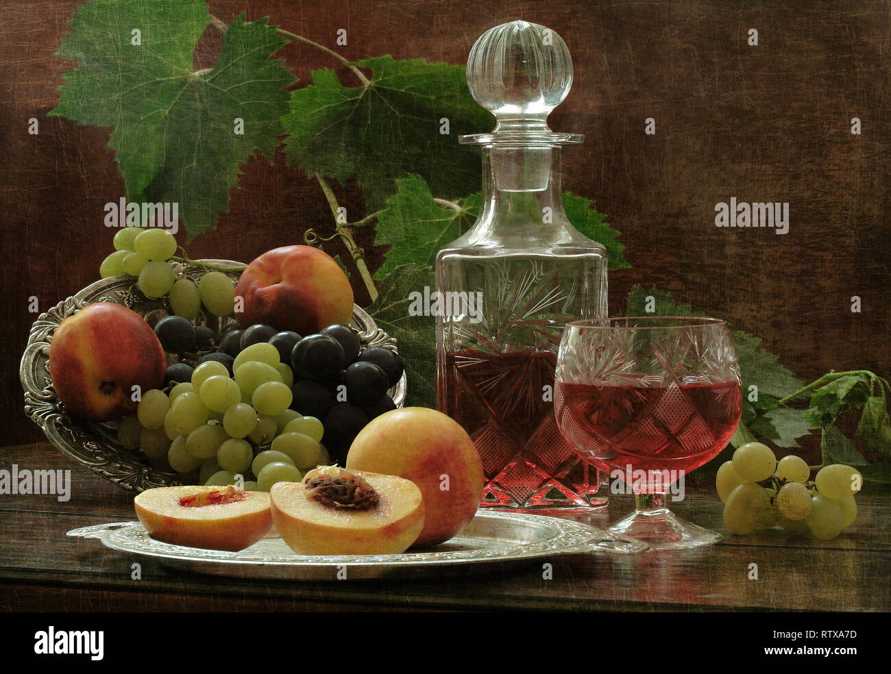 Still life with wine and fruit Stock Photo - Alamy