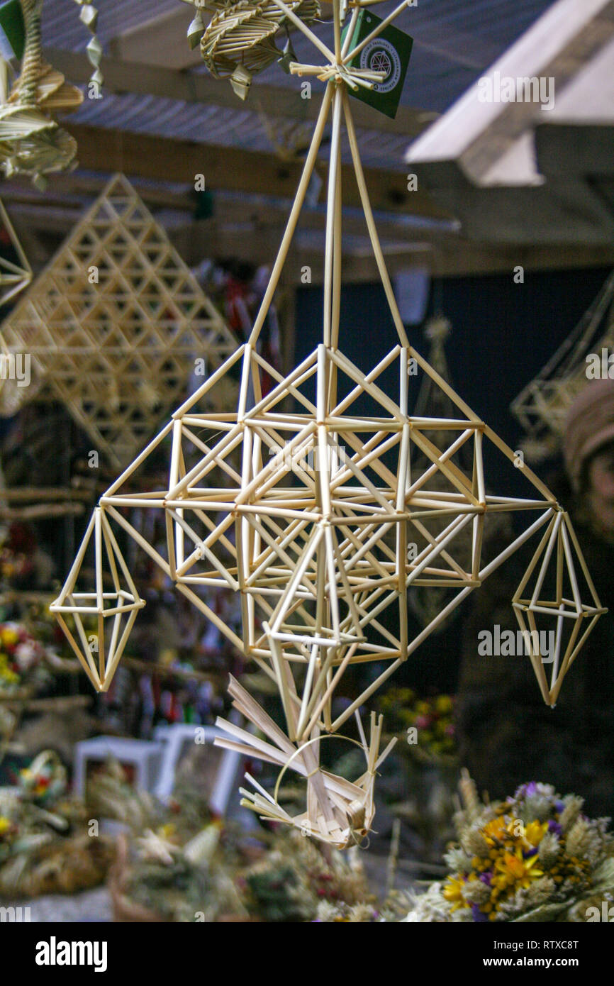 Sodas, beautiful Lithuanian traditional craft, straw decoration, market in Vilnius, Lithuania Stock Photo