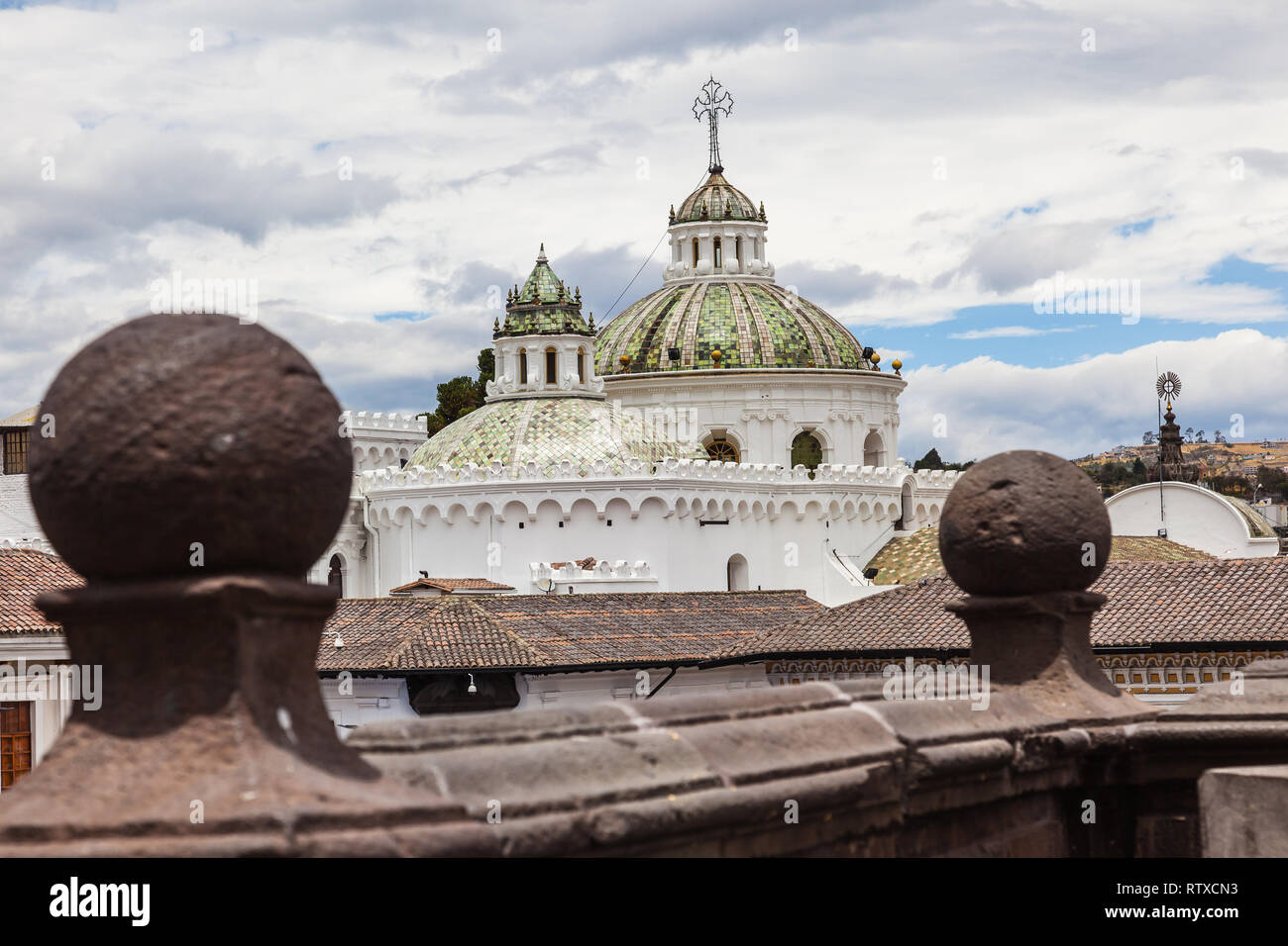 Domes of the Church The Company of Jesus in the historic center of Quito, Cultural Heritage of Humanity Stock Photo