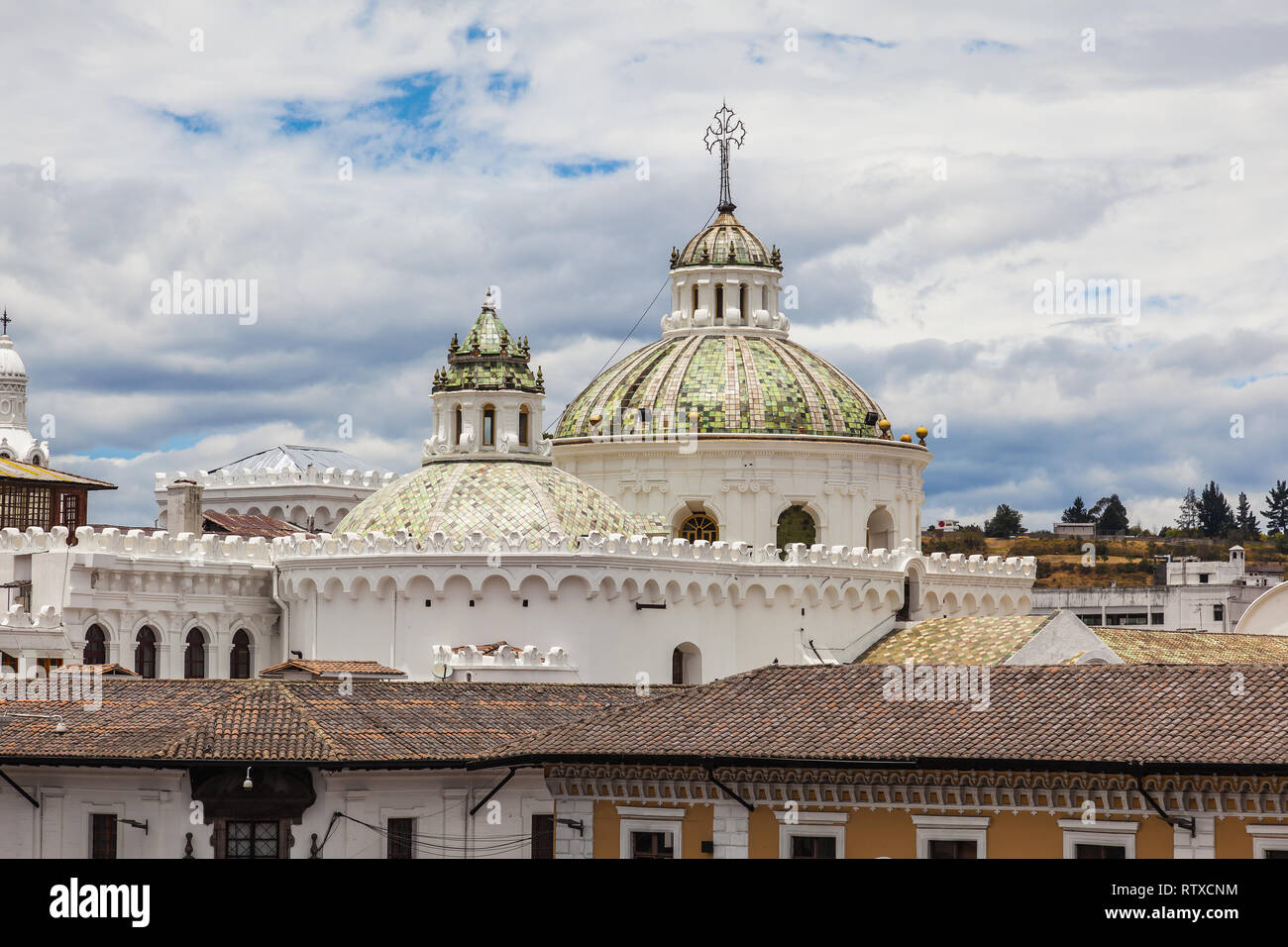 Domes of the Church The Company of Jesus in the historic center of Quito, Cultural Heritage of Humanity Stock Photo