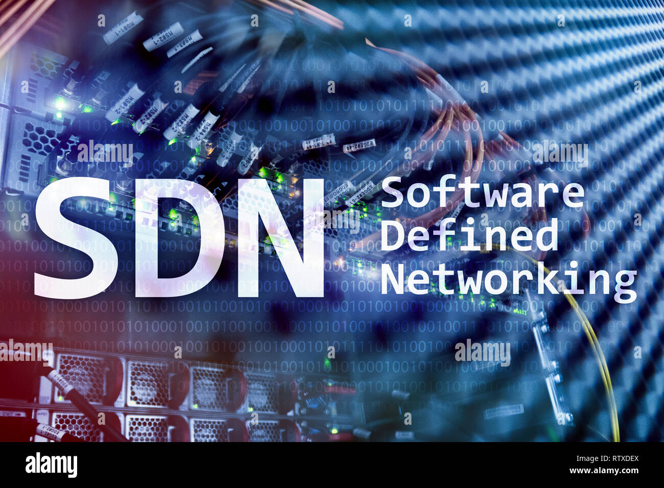 SDN, Software defined networking concept on modern server room ...