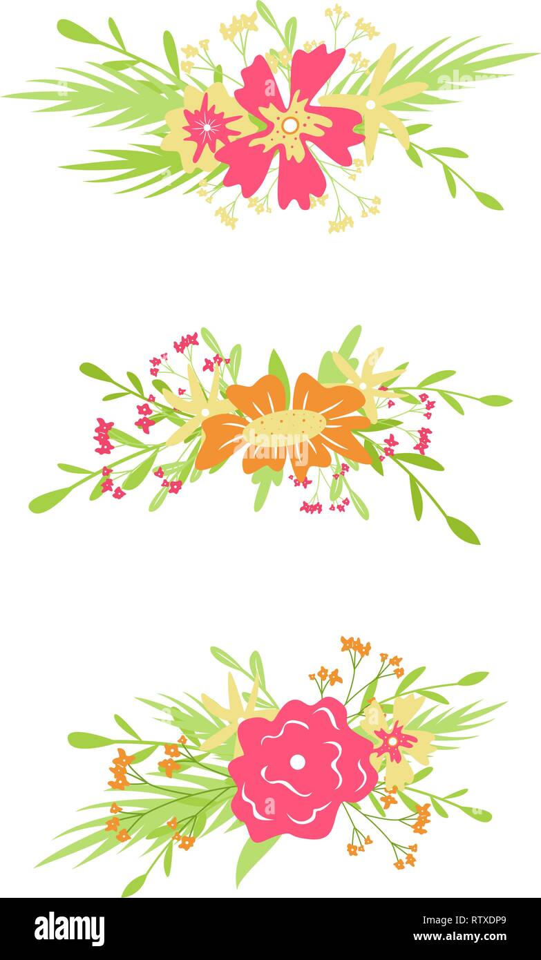 Floral vector hand-drawn elements. Flat isolated elements for design. Stock Vector