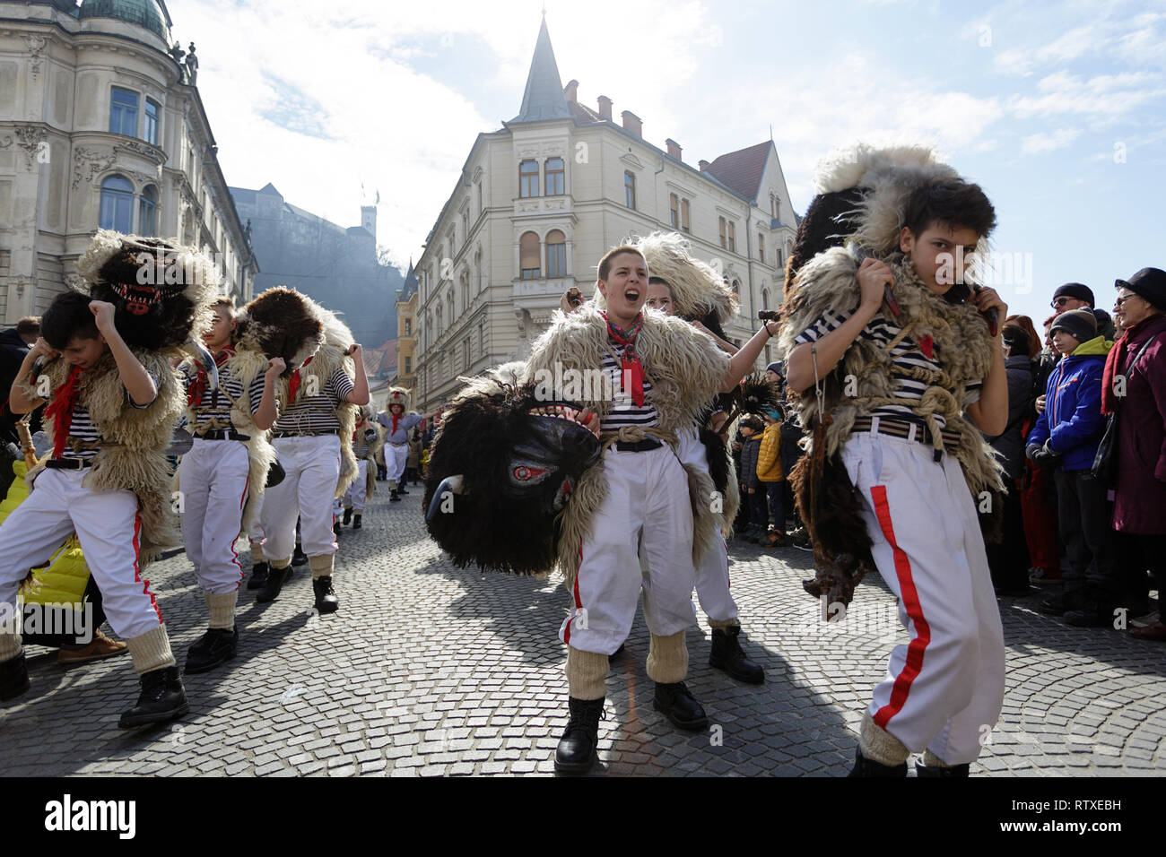 Traditional Slovenian masks on Ljubljana carnival, Slovenia Stock Photo