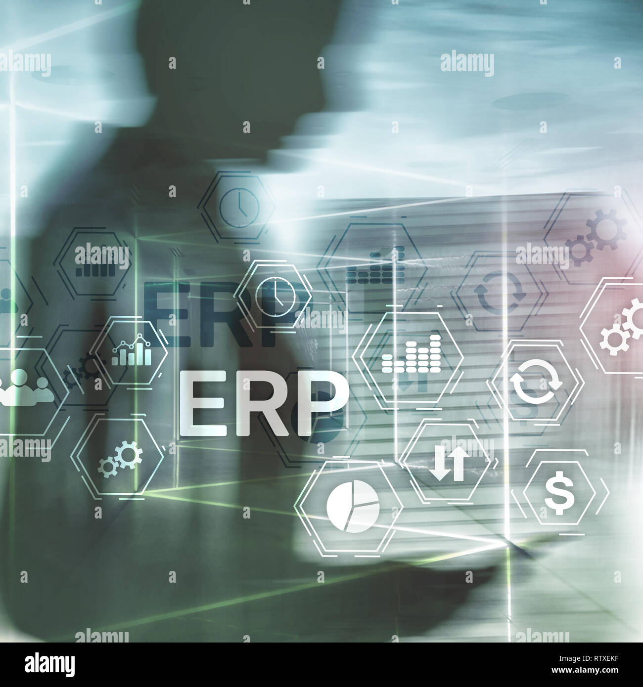 ERP system, Enterprise resource planning on blurred background ...