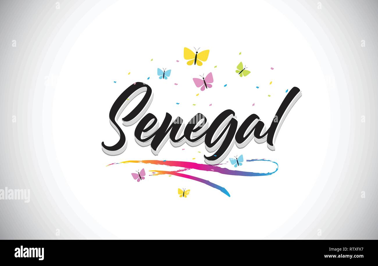 Senegal Handwritten Word Text with Butterflies and Colorful Swoosh ...