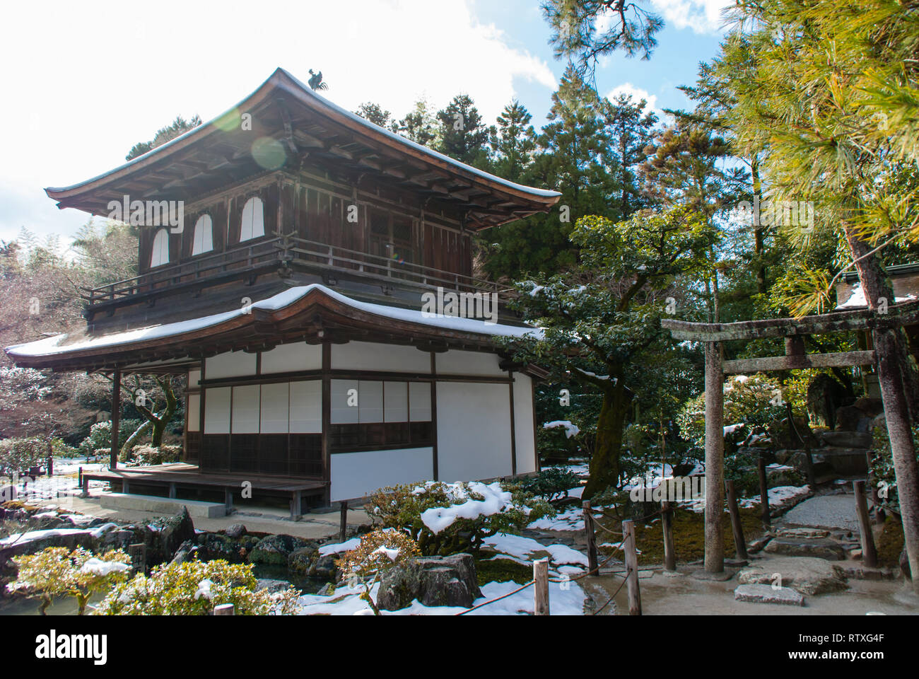 The two-storied Kannon-den of Ginkaku-ji or the Temple of the Silver Pavilion in Kyoto, Japan. Stock Photo