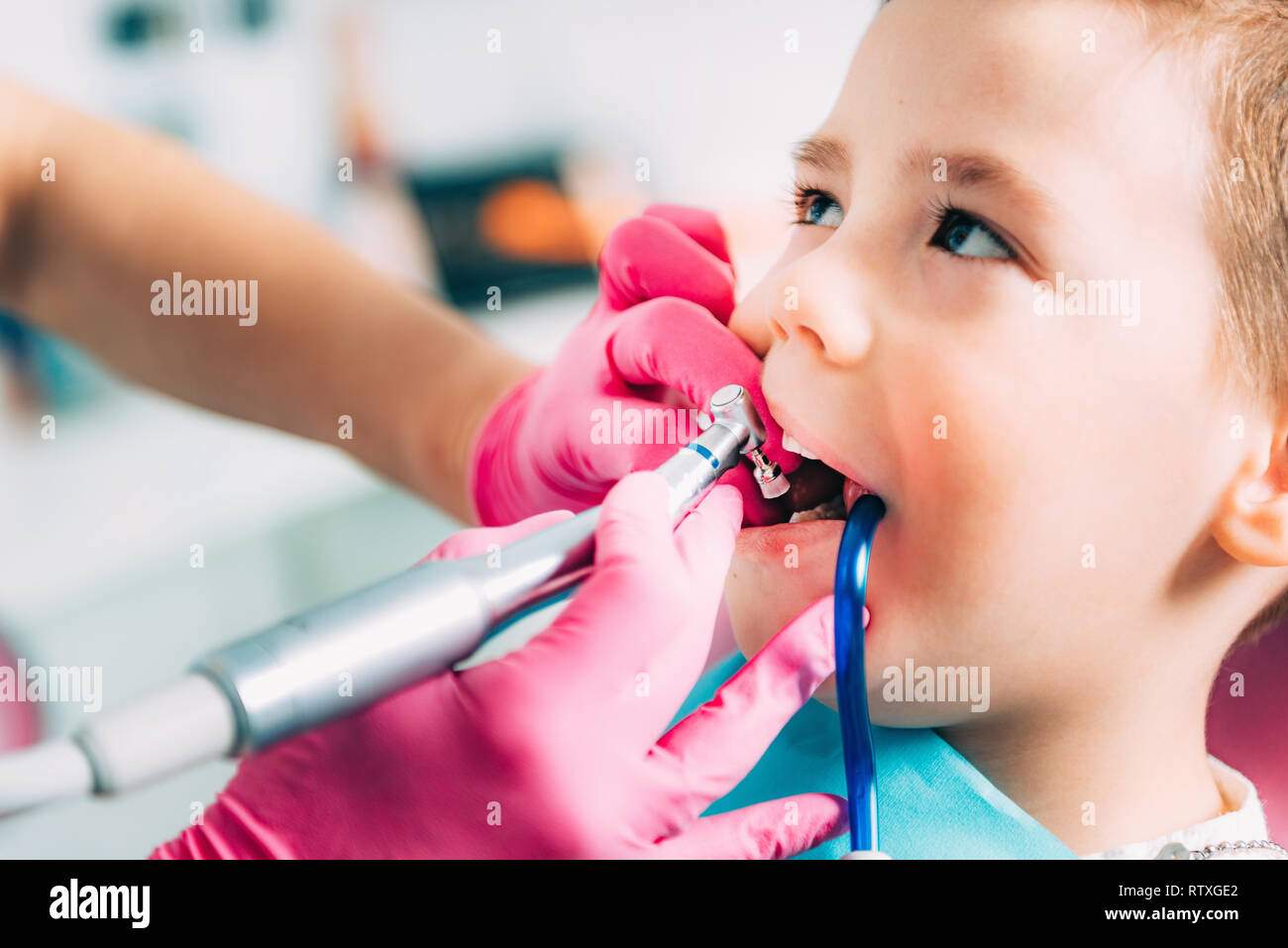 Orthodontist working with little boy. Stock Photo