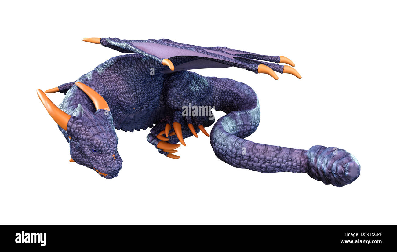 3D rendering of a blue fantasy dragon isolated on white background ...