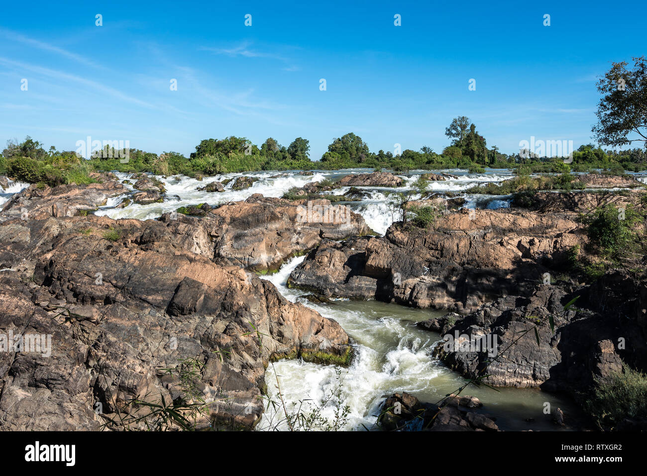 Somphamit Waterfalls or Liphi Waterfalls at Don Khone island in Laos Stock Photo
