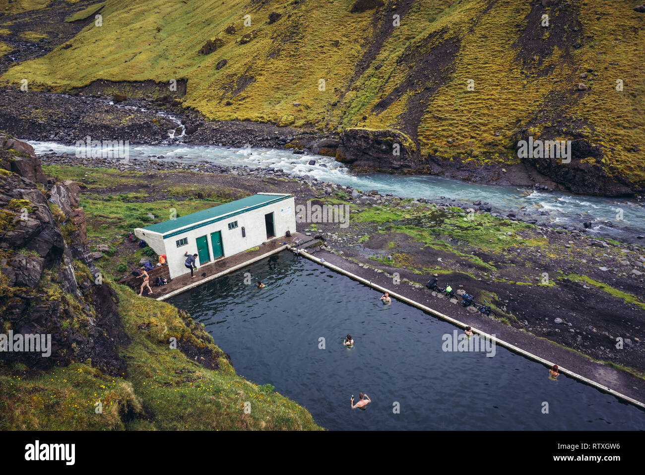 Abandoned Seljvavellir pool in southeast part of Iceland Stock Photo