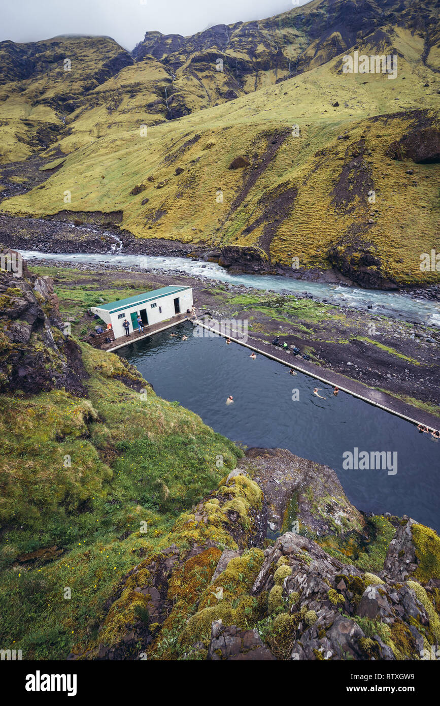 Abandoned Seljvavellir pool in southeast part of Iceland Stock Photo
