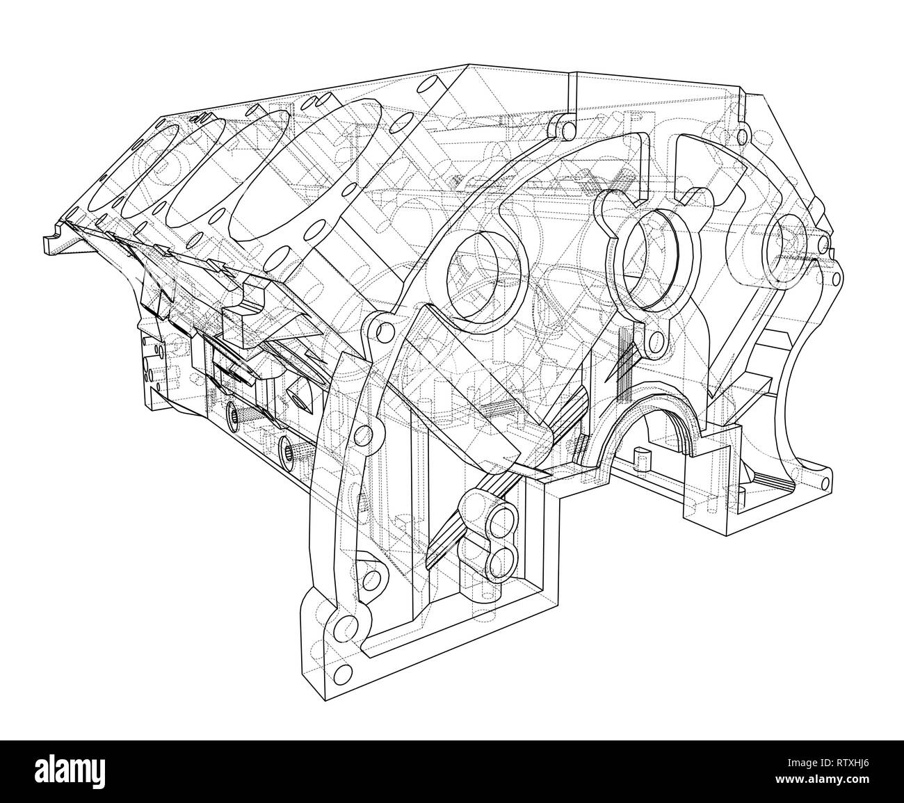 Engine block sketch. Vector rendering of 3d Stock Vector Image & Art