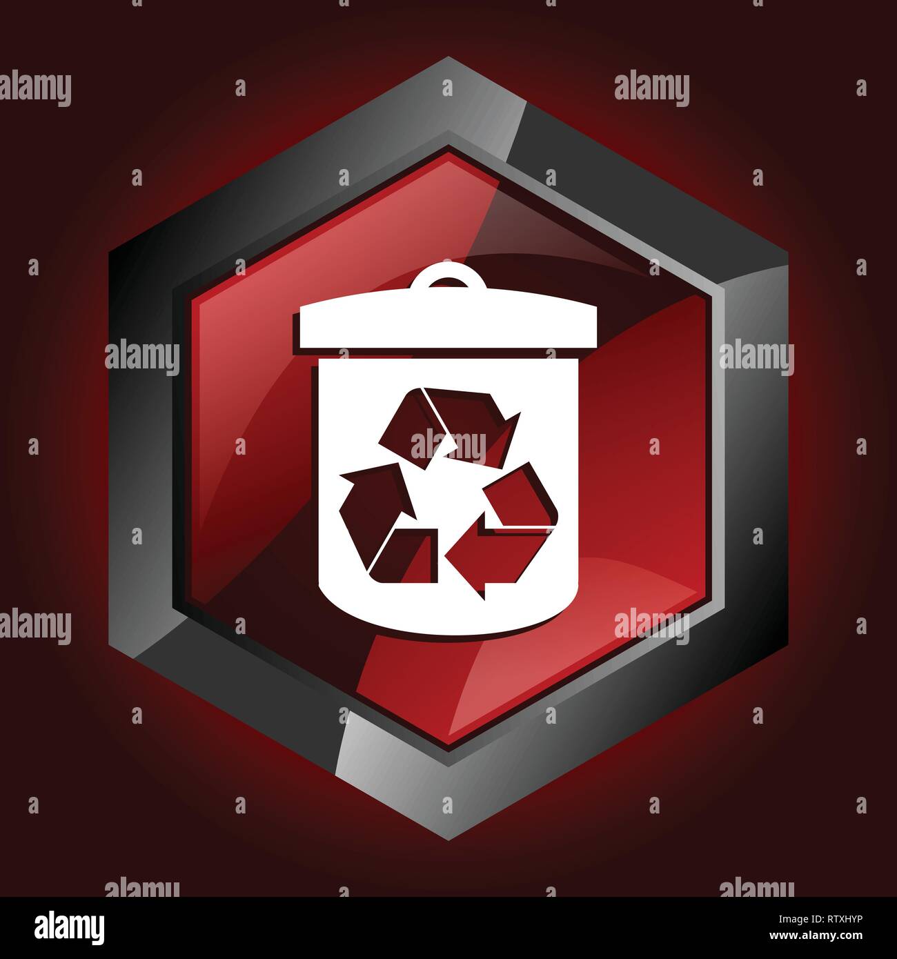 Recycle hexagonal glossy dark red and black web icon, vector ...