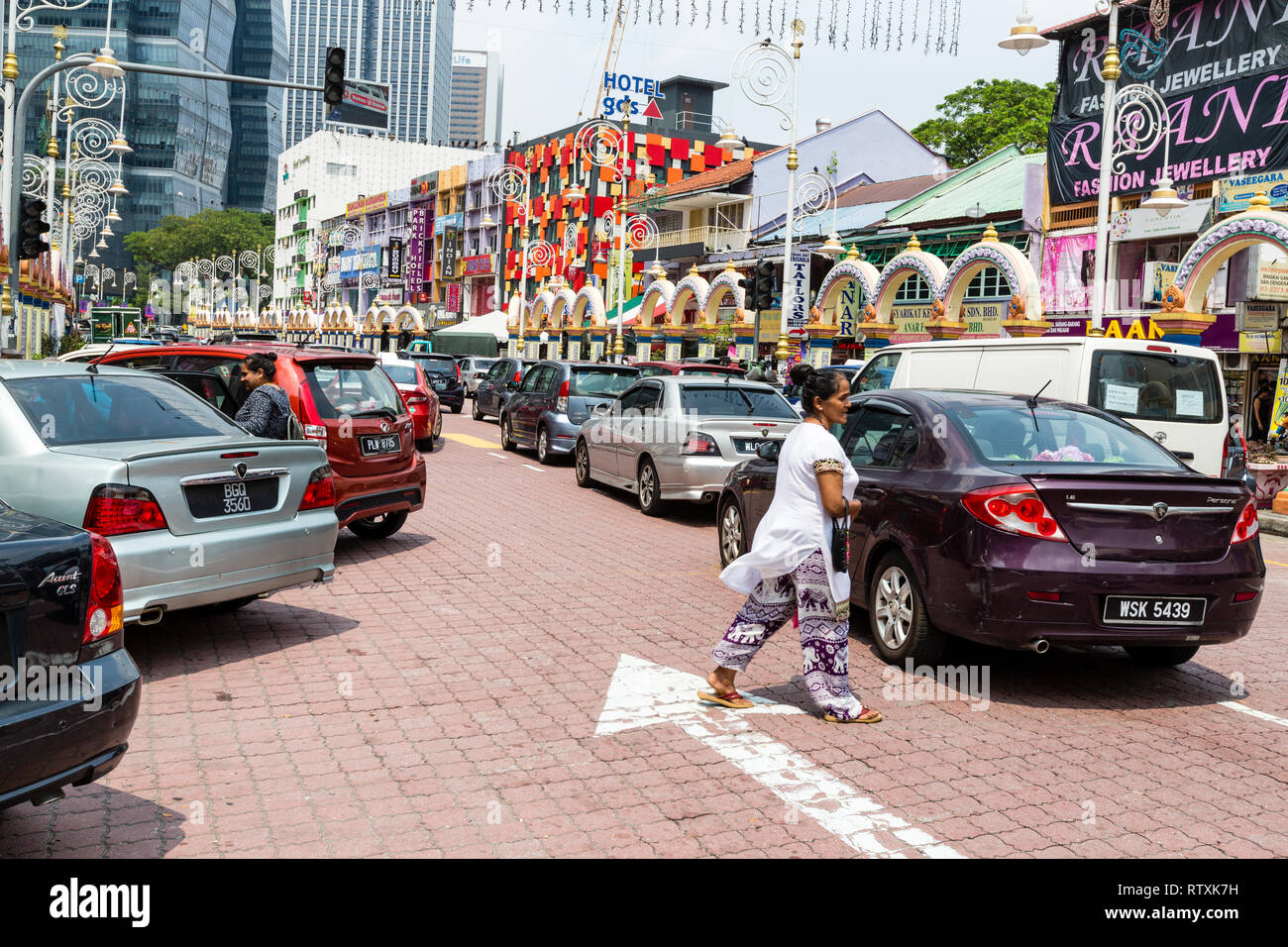 Street Scene along Jalan Tun Sambanthan, Little India, Brickfields, Kuala Lumpur, Malaysia. Stock Photo