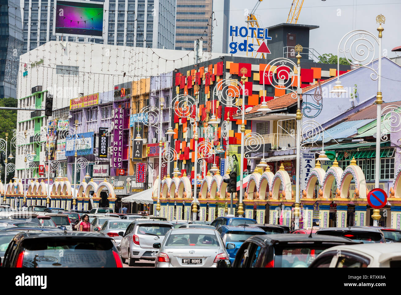 Street Scene along Jalan Tun Sambanthan, Little India, Brickfields, Kuala Lumpur, Malaysia. Stock Photo