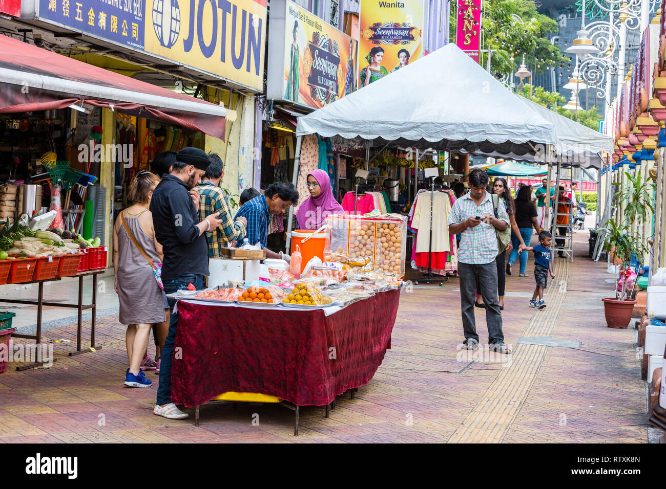 Sidewalk Vendors along Jalan Tun Sambanthan, Little India, Brickfields, Kuala Lumpur, Malaysia. Stock Photo