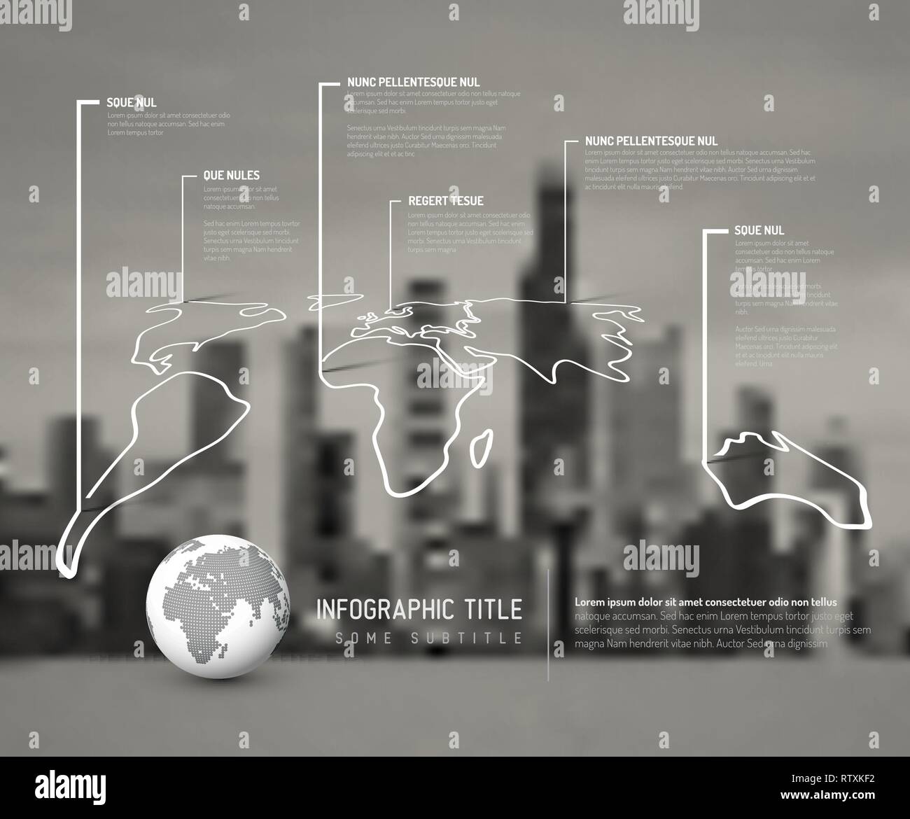 Light World thin line map infographic template with pointer marks and ...