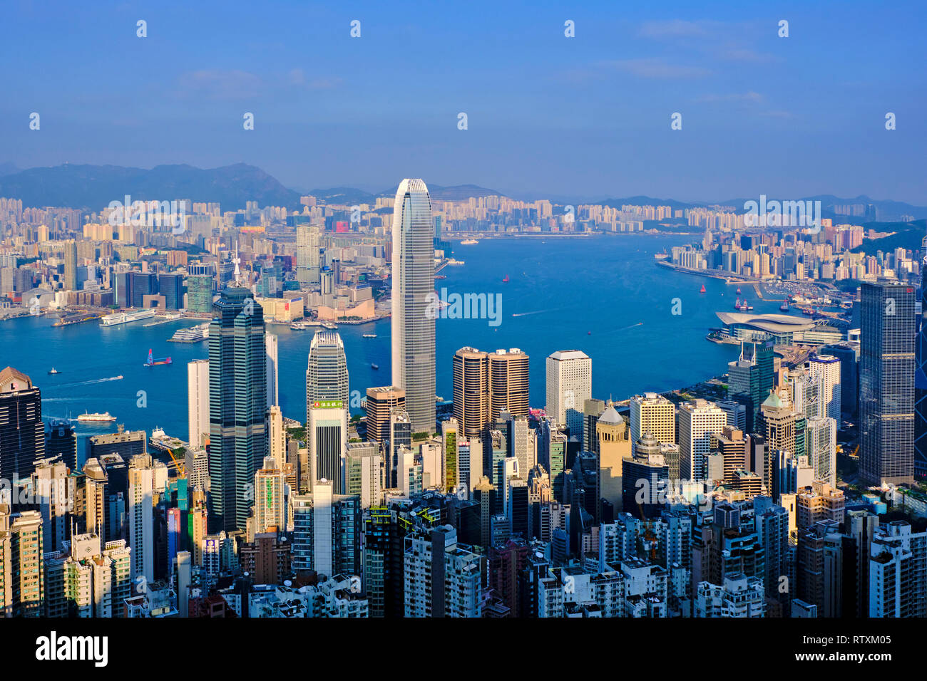 China, Hong-Kong, Skyline of Hong Kong Island and Kowloon from Victoria Peak Stock Photo