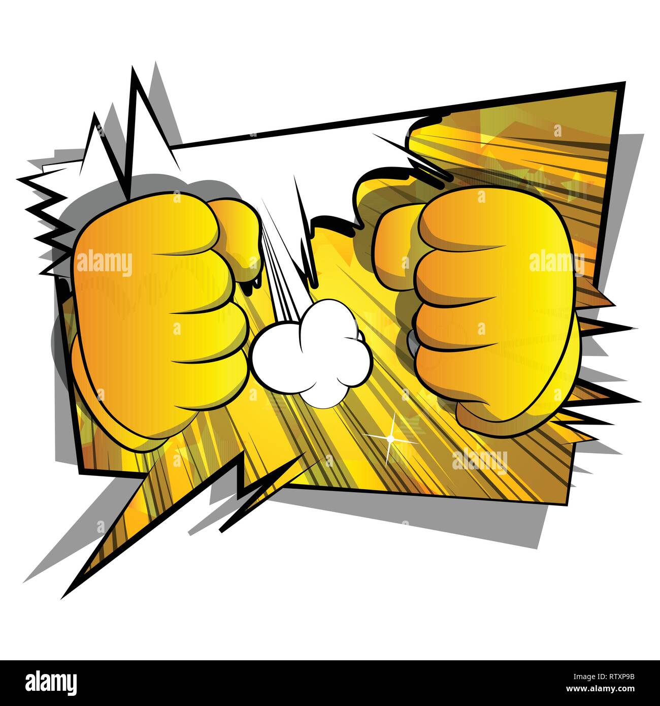 Vector cartoon hands ready to fight. Illustrated hand sign on comic book background. Stock Vector