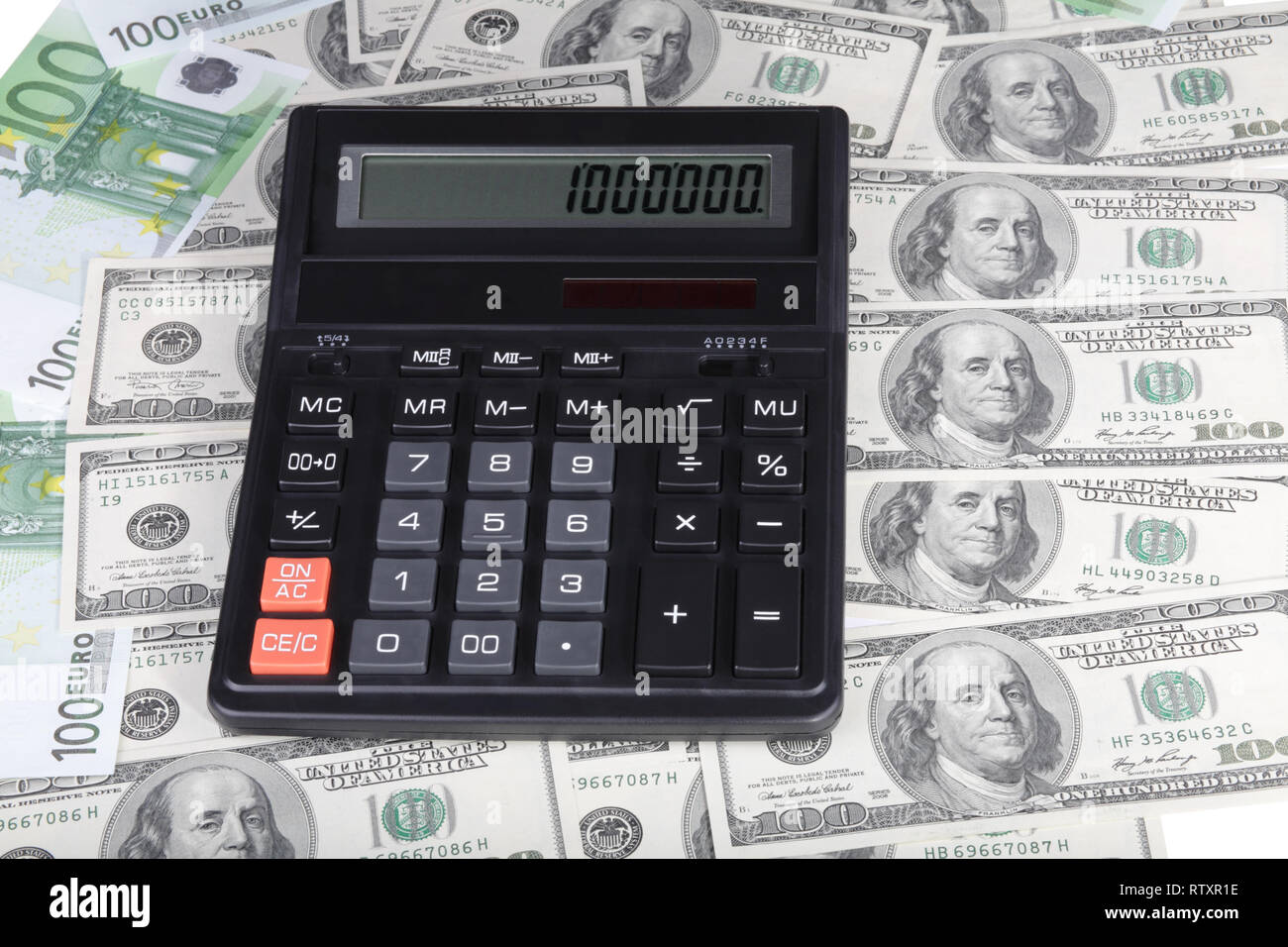 100 dollar, euro banknote and calculator Stock Photo Alamy