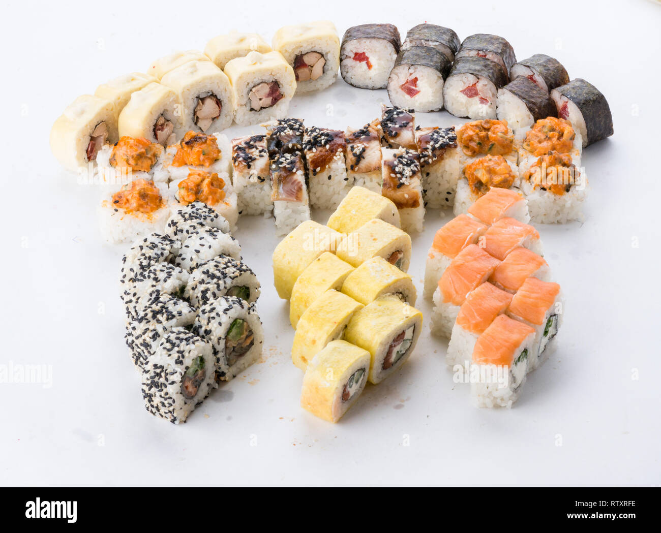 Japanese food restaurant, sushi maki gunkan roll plate or platter set
